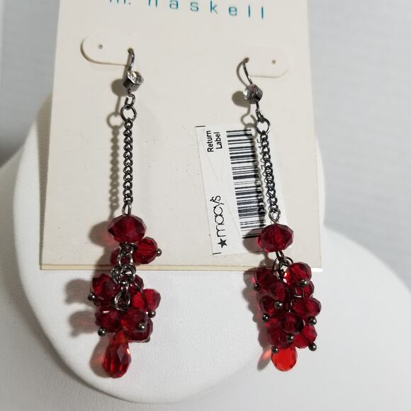 M. Haskell nwt 3" drop sparkling red cluster earrings 1.1357 - Picture 2 of 5